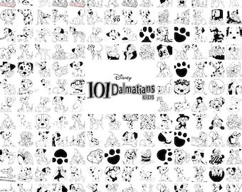 101 Dalmatiërs SVG-bundel, Dalmatische hond Svg, puppy Svg-bestanden, schattige hond Clipart, Cartoon puppy Png, Cricut Svg-bundel, digitale download
