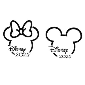 May include: Black outline of two Mickey Mouse heads, one with a bow. Each head has the word "Disney" and the year "2026" in a script font. The design is on a white background.