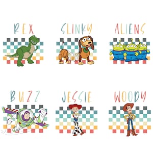 Toy Story PNG-paket, Woody Buzz Jessie Rex Slinky Alien PNG, Toy Story Friends Clipart, tecknad karaktär Png för Cricut, familjesemester