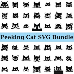 Peeking Cat SVG Bundle, Cute Kitty Svg Files for Cricut, Black Cat Silhouette, Cat Lover Clipart, Pet Animal Svg, Funny Cat Digital Design