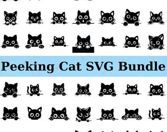 Peeking Cat SVG Bundle, Cute Kitty Svg Files for Cricut, Black Cat Silhouette, Cat Lover Clipart, Pet Animal Svg, Funny Cat Digital Design