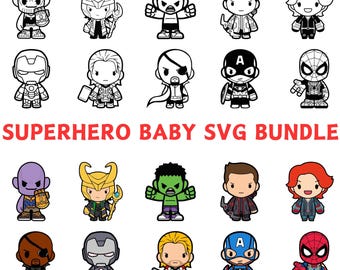 Superhero Baby SVG Bundle, Cute Superhero Svg, Cartoon Hero Png, Chibi Avengers Svg, Comic Characters Svg,Cricut Silhouette Digital Download