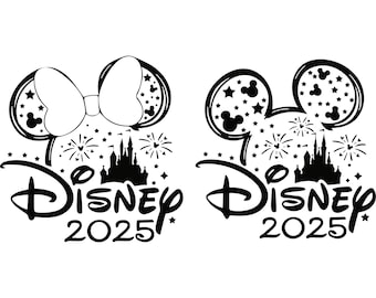 Paquete SVG de viaje al castillo 2025, Orejas de ratón SVG, Vacaciones familiares SVG, Fuegos artificiales del castillo PNG, Archivos de corte Cricut, Descarga digital de camisetas a juego