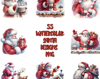 55 Aquarell Santa PNG Bundle, Weihnachten Weihnachtsmann Clipart, Urlaub PNG Sublimation, Santa Digital Download, Weihnachten Santa Clipart