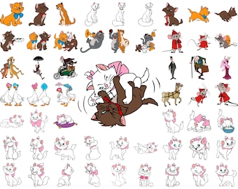 Pakiet Arystokratów SVG PNG, 300 plików uroczej grafiki Marie Cat, warstwowy kot SVG dla Cricut i Silhouette, projekt koszulki urodzinowej Arystokratów