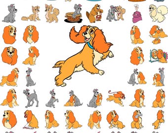 May include: A collection of cartoon illustrations featuring dogs, including a central image of a golden-brown Cocker Spaniel in a dynamic pose. The images showcase various dog breeds and scenes, with a focus on the animated style.