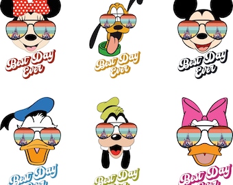 Beste dag ooit png-bundel, Mickey Minnie Goofy Pluto Donald Daisy png, shirtontwerp familie-uitje, kasteelbril png, vakantiesublimatie