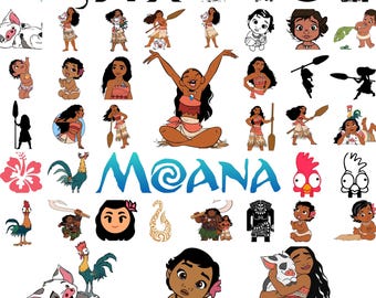 Moana SVG-bundel, Princess Moana PNG, Baby Moana Clipart, Cricut Cut-bestanden, Hei Hei Pua SVG, Polynesische prinses sublimatieontwerpen