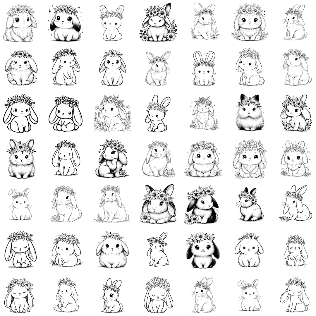 Cute Bunny Png Bundle, Baby Rabbit Clipart PNG, Spring Floral Bunny ...