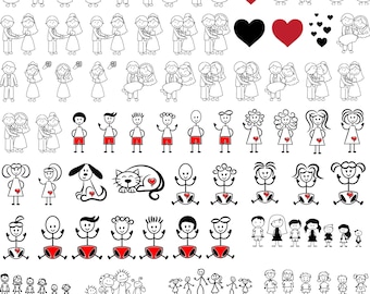 Family Stick Figure SVG Bundle, Kids Parents Svg Files, Cute Stick People Clipart, Child Stick Svg, Family Love Png for Cricut Silhouette