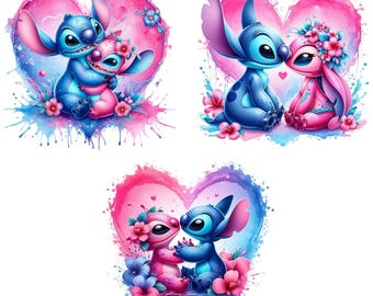 Stitch and Angel heart watercolor PNG, stitch and angel png, stitch and angel clipart, stitch love design, Clipart Images, Rainbow Aesthetic