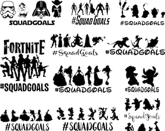 Paquete SVG de objetivos de escuadrón, SVG de objetivos de escuadrón de princesa, vector de escuadrón de Mickey, archivos de silueta de objetivos de escuadrón para Cricut y máquinas de corte
