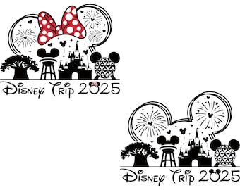 2025 familie-uitstapje SVG-bundel, Mickey Minnie Ears Castle Svg met vuurwerk, parkpictogrammen vakantie Svg, familie bijpassende Shirt Clipart Png Cricut