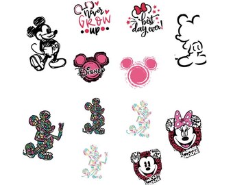 Mickey Minnie Mouse SVG Bundle, Cute Cartoon Mouse SVG PNG, Minnie Bow Clipart, Mouse Head Silhouette, Cricut Cut Files, Sublimation Art