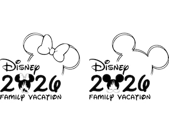 Paquete SVG de vacaciones familiares 2026, contorno de orejas de ratón a juego SVG PNG, archivos de corte de viaje familiar para Cricut Silhouette, diseño minimalista de vacaciones