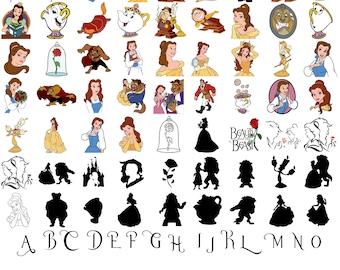 Belle en het beest SVG-bundel, belle en beest clipart, prinses kasteel silhouet, sprookje SVG-bestanden voor de Cricut en sublimatie