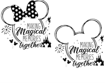 Pakiet SVG „Tworzenie magicznych wspomnień”, rodzinne wakacje 2026, uszy myszy SVG PNG, pliki do wycinania magicznego zamku, projekty sublimacji sylwetki Cricut