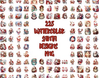 228 Aquarell Santa PNG Bundle, Weihnachten Santa Clipart, Urlaub Sublimation PNG, Weihnachtsmann Digital Download, Weihnachten Santa Clipart