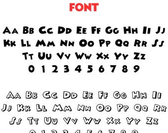 Paquete de fuentes Mickey Minnie, fuente de dibujos animados SVG, archivos de corte de fuentes Cricut, letras del alfabeto SVG, números SVG, fuente de dibujos animados PNG, descarga digital