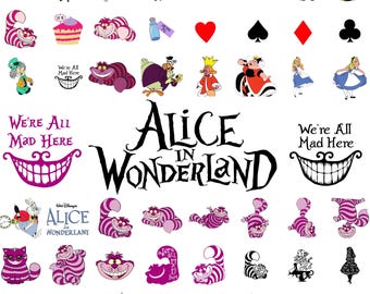 Alice in Wonderland Svg-bundel, Cheshire Cat Svg, Mad Hatter Svg, Queen of Hearts Svg, Drink Me Svg, Wonderland Clipart, Cricut silhouet