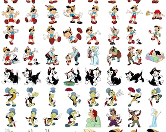 Paquete SVG de Pinocho, Clipart de Pinocho SVG, Pepito Grillo SVG, Gato Fígaro SVG, Personajes de Pinocho SVG, Archivos de corte de silueta de Cricut PNG