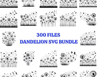 300 Dandelion SVG Bundle, Dandelion Silhouette PNG, Wildflower SVG Clipart, Floral Cricut Cut Files, Spring Flower Sublimation Png Designs