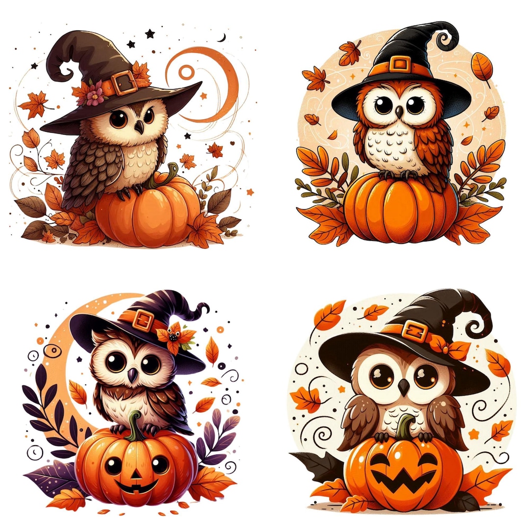 Halloween Owl Png Bundle, Cute Witch Hat Owl Png Files, Pumpkin Autumn ...