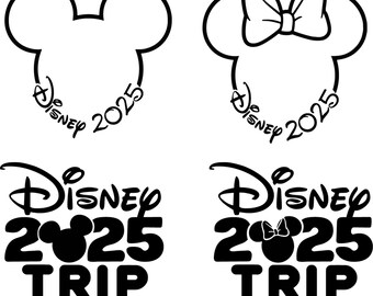 Paquete SVG de viaje 2025, SVG de vacaciones familiares, SVG de camisa a juego, orejas de Mickey, SVG de lazo de Minnie, archivos Cricut, imágenes prediseñadas de viaje, descarga digital