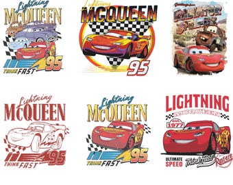 Lightning McQueen png-bundel, retro racewagen png, 95-snelheden clipart voor de Cricut, rustieke vintage auto sublimatie, racebaan ontwerpset