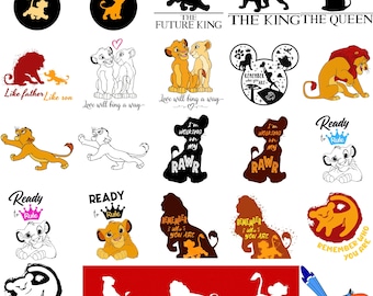 Lion King SVG Bundle, Simba and Nala Clipart, Jungle Animal SVG PNG, Mufasa Silhouette, Lion Cub Cricut Files, Safari Party Digital Download