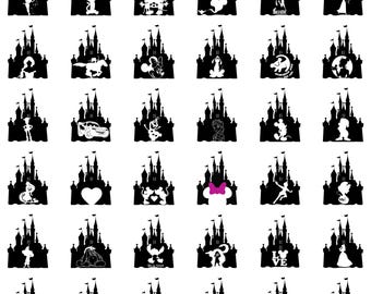 Pakiet svg zamku, księżniczka svg, clipart zamku, Heart Head Mickey Mouse, magic kingdom svg, pliki do cięcia dla sylwetki cricut