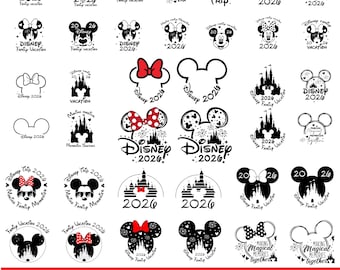 Paquete de vacaciones familiares (2026), orejas de Mickey y Minnie con lazo (PNG), archivos de camisetas de viaje a juego (PNG) para Cricut, descarga digital (PNG)