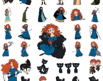 Brave Princess Svg Bundle, Merida Svg, Bear Svg, Archer Svg, Princess Svg Files for Cricut, Cute Princess Clipart, Digital Design Bundle