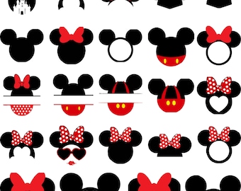 Paquete SVG de orejas de ratón, lazo de Minnie, orejas de Mickey, cabeza de ratón, archivos SVG de ratón lindo para Cricut, paquete de imágenes prediseñadas de silueta, PNG