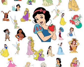 Princess SVG Bundle, Elsa Anna Rapunzel Ariel Moana Svg Files, Fairy Tale Princess Clipart Png, Birthday Girl Svg for Cricut Silhouette