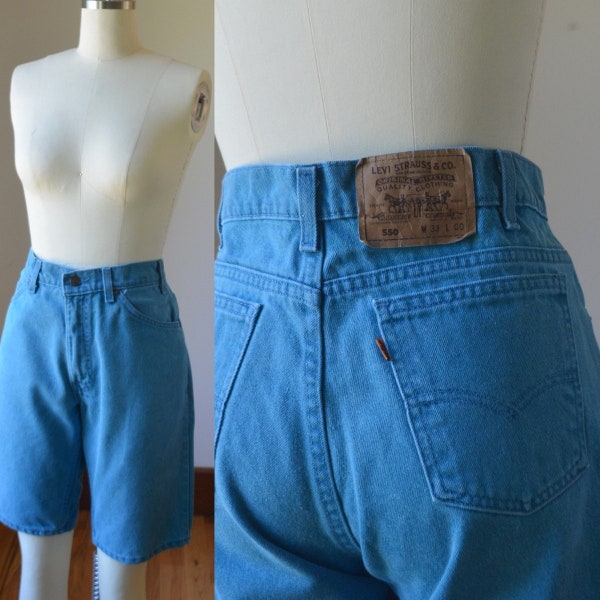 Vintage Green/Blue Levi's 550 Orange Tab Denim Jean Shorts 33 Inch Waist Measured Women's Size 10