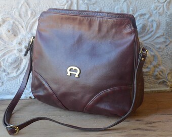 Oxblood Leather Cross Body Handbag By Etienne Aigner, Preppy Oxblood Leather Purse