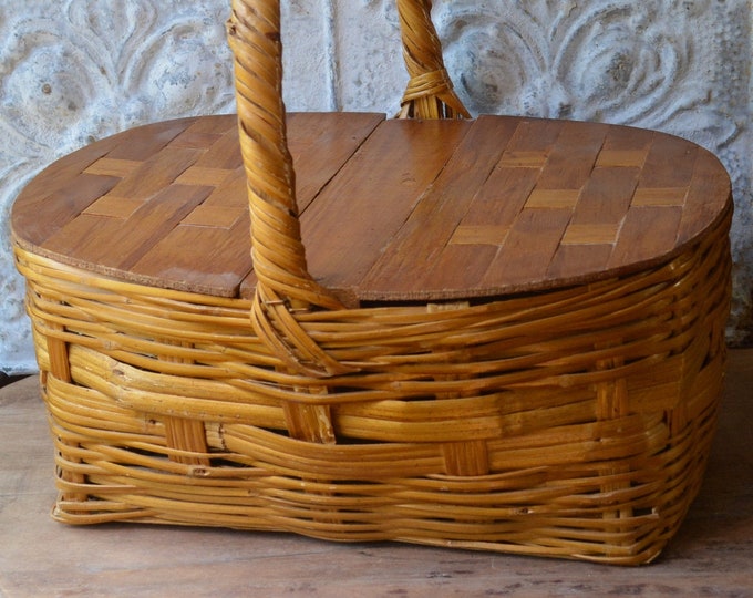 Vintage Wood Picnic Basket Etsy