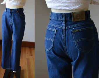 1980's Dark Wash Lee Denim Jeans Size 27/29, Vintage Eighties denim jeans By Lee Waist Size 27 inches