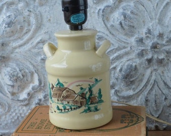 Small Vintage Ceramic Lamp With Farm Scene, Vintage Desk/Library/Bedside Lamp