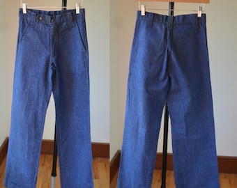 1970's Classic Vintage Bell Bottom Denim Jeans 26/34 Tall By French Connection, 70's Authentic Bell Bottom Jeans 26 Waist Tall