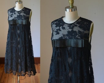 1960's Black Lace Babydoll Dress By Suzy Perette New York Size 6/8