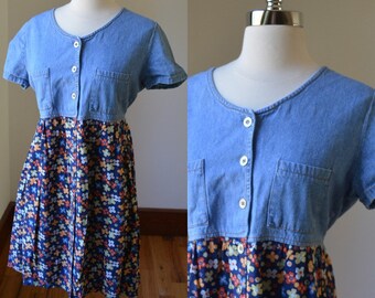 denim dress with flowers