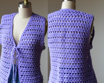 Vintage Purple Hand Knit Sweater Vest Size Small, Vintage Purple Handmade Knit Sweater Vest Size Small