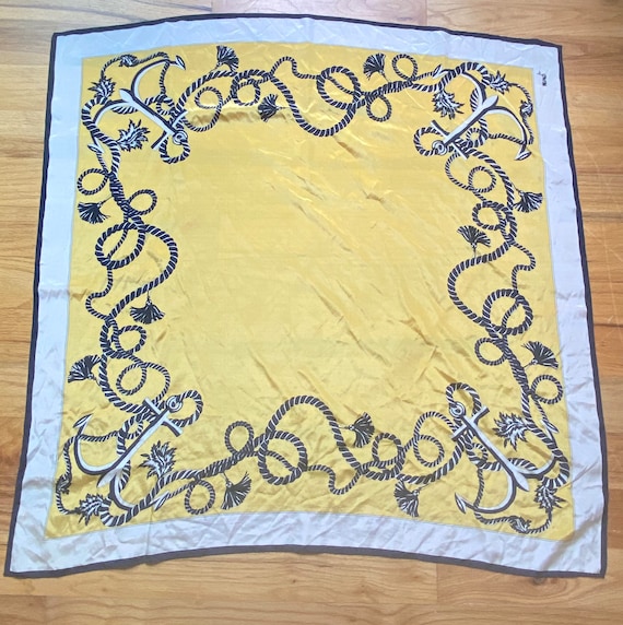 Vintage Mondi Blue and Yellow Silk Scarf 34 x 34 … - image 6