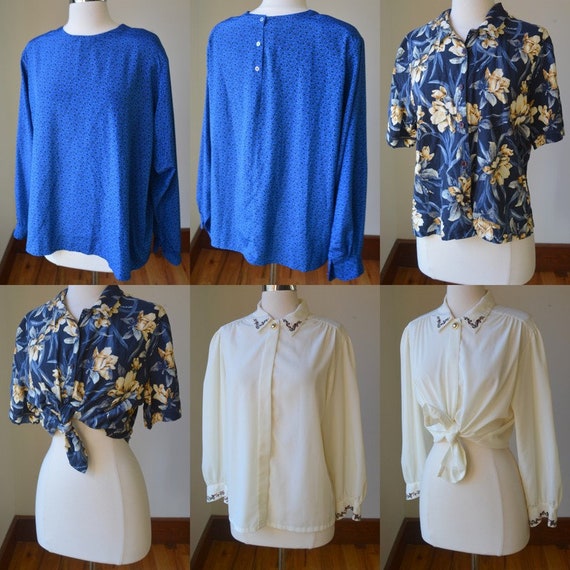 Vintage Bundle Of Three Button Down Dress Blouses… - image 1