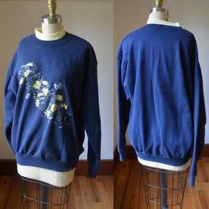 90&#39;s Vintage Blue Campy Floral Butterfly Sweatshirts Size Women&#39;s Large, Vintage Blue Butterfly Sweatshirt, Vintage Blue Sweatshirt,
