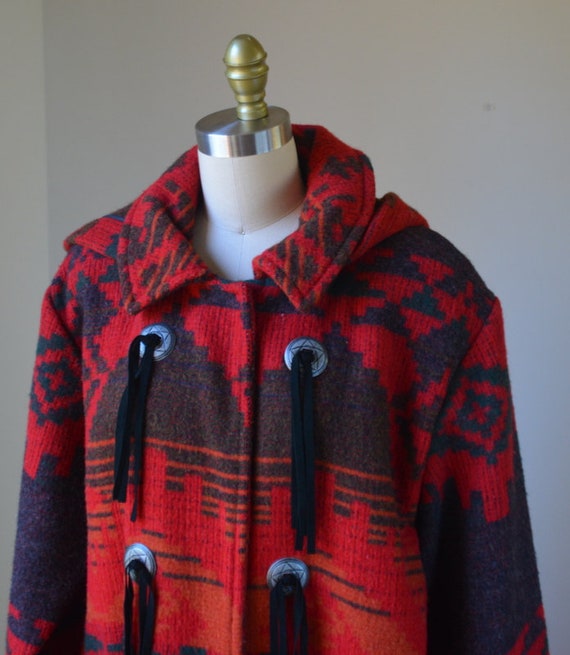 1990's Vintage Deep Red Southwestern Style Hooded… - image 9