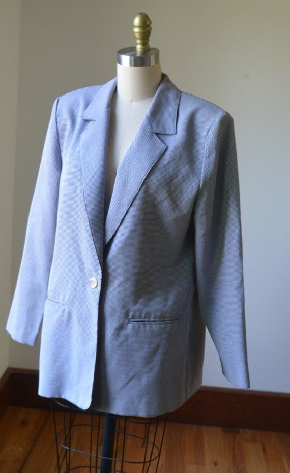 1990's Two Piece Blue and White Skirt Suit Size 1… - image 8