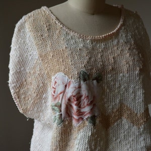 80's Vintage Oversized Short Sleeve Sweater With Embroidered Rose Size Large By Erika image 4